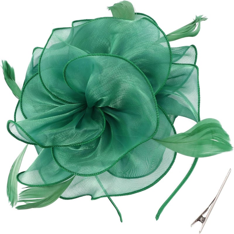 DRESHOW Fascinators Hat Tea Party Headwear Ribbons Feathers on a Headband and a Clip for Women - Image 1